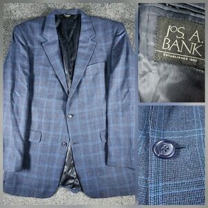 JOS A BANK Blazer 44L 100% Wool Plaid Windowpane Sport Coat Check Men Suit Jackt